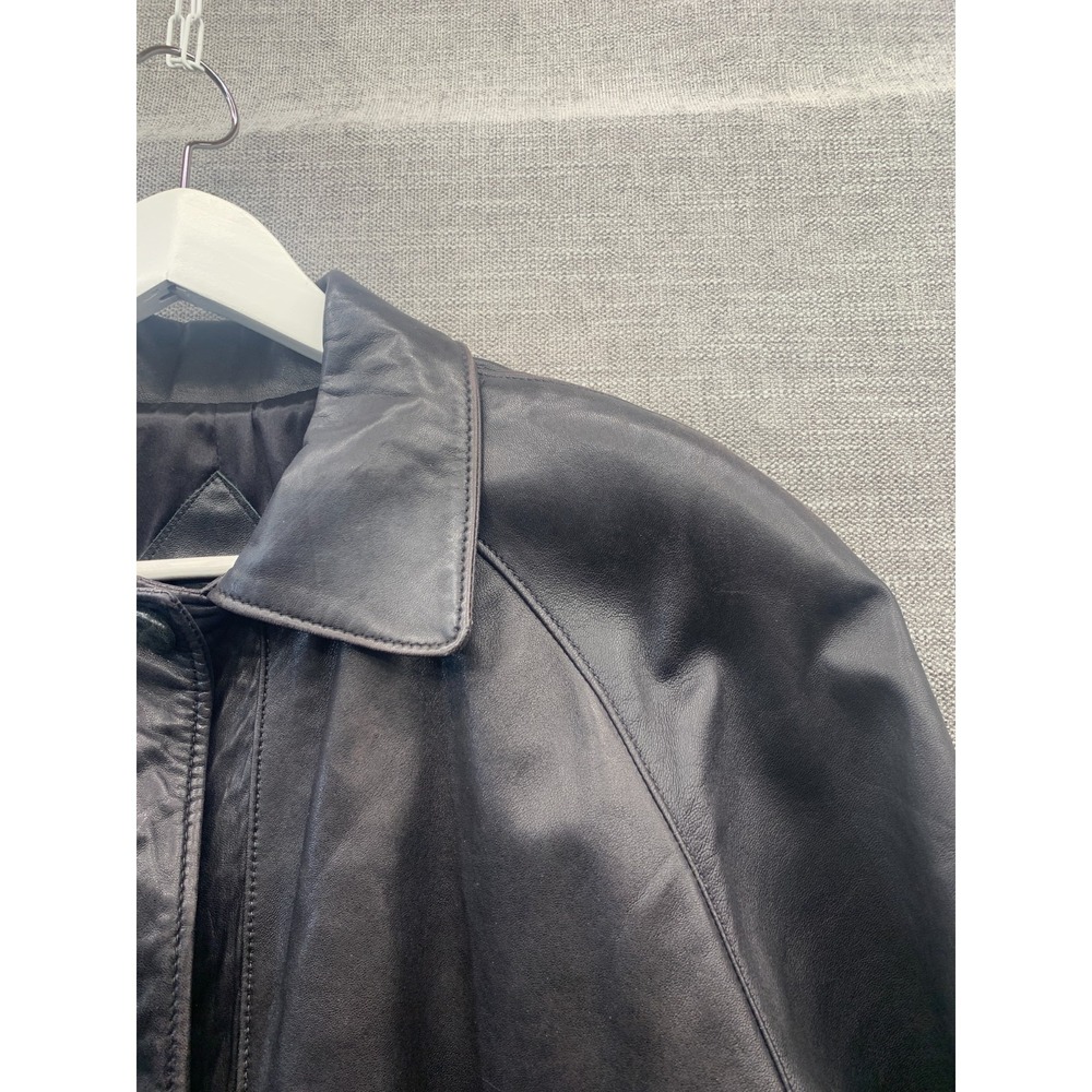 Vintage Reed Sportswear Trench Coat Womens Black Leather Flap Detail Made in USA - Picture 5 of 16